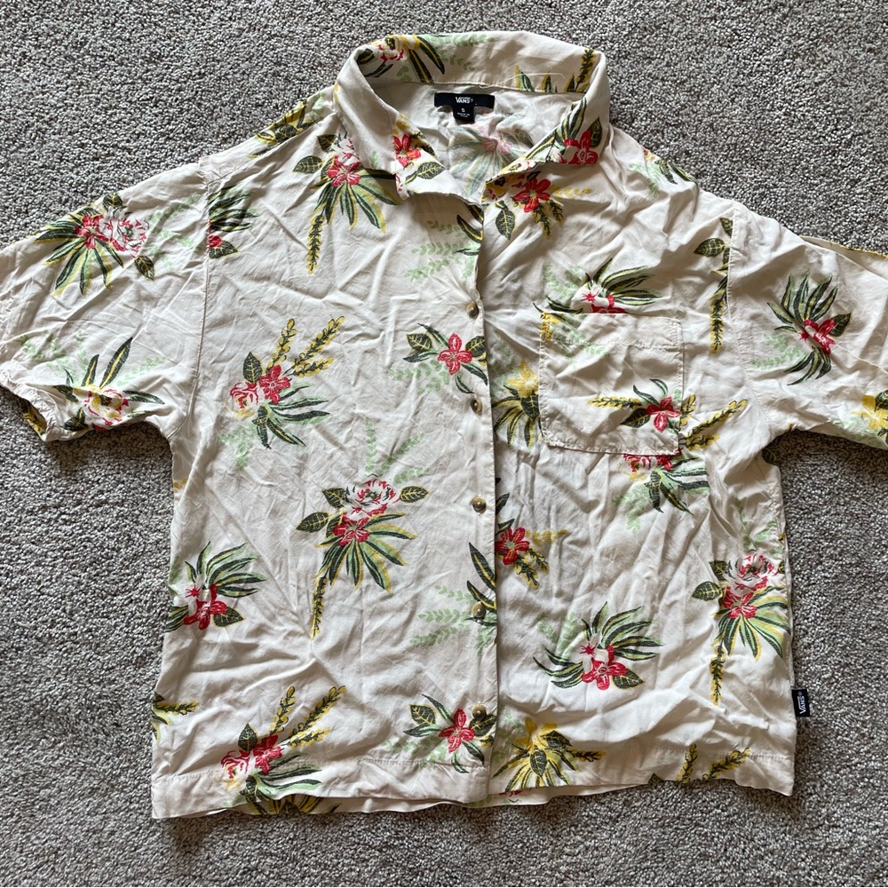 Vans Cream Floral Button-Up Shirt- Size Small